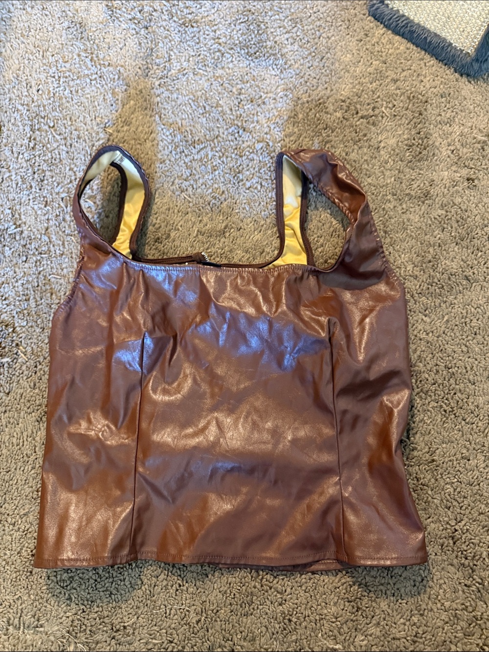 Brown Faux Leather Tank Top cropped